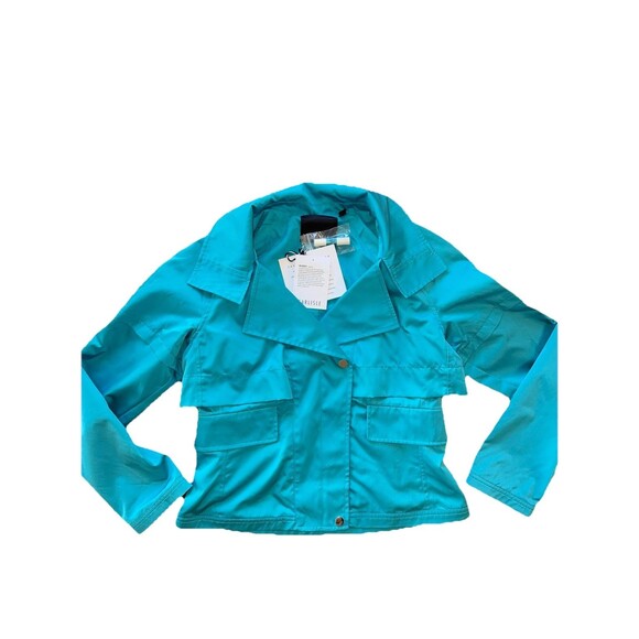 NWT Carlisle Satin Utility Jacket Teal Blue Short Zip Pockets Structured Sz 6 - Picture 9 of 9